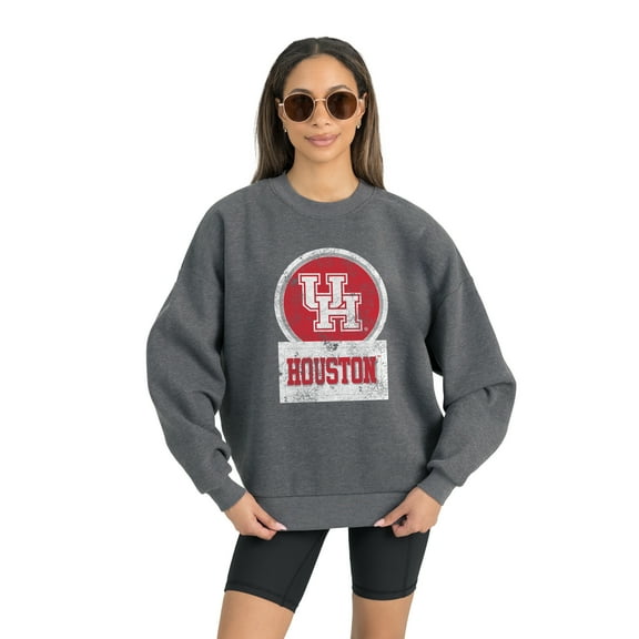 Women's Gameday Couture Houston Cougars Charcoal Oversized Drop Shoulder Fleece Drop Pullover Sweatshirt