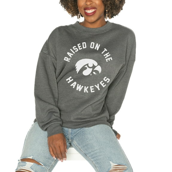 Women's Gameday Couture Iowa Hawkeyes Charcoal Oversized Drop Shoulder Fleece Drop Pullover Sweatshirt