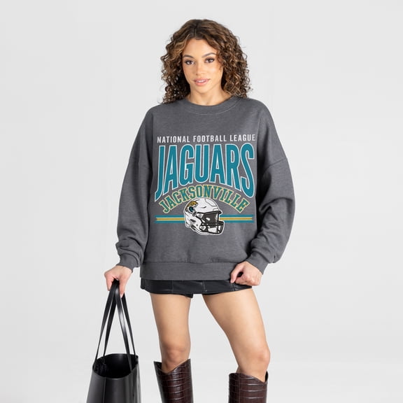 Women's Gameday Couture Charcoal Jacksonville Jaguars Kickoff Classic Oversized Premium Drop Shoulder Sweatshirt