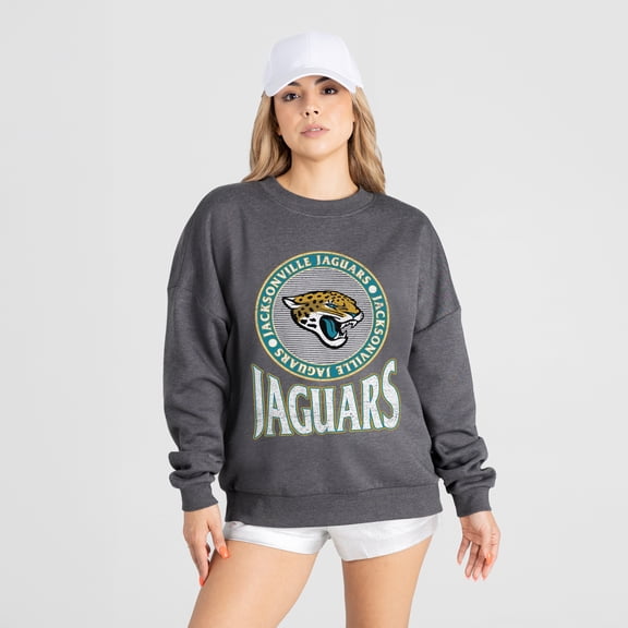Women's Gameday Couture Charcoal Jacksonville Jaguars Saturday Seal Oversized Premium Drop Shoulder Sweatshirt