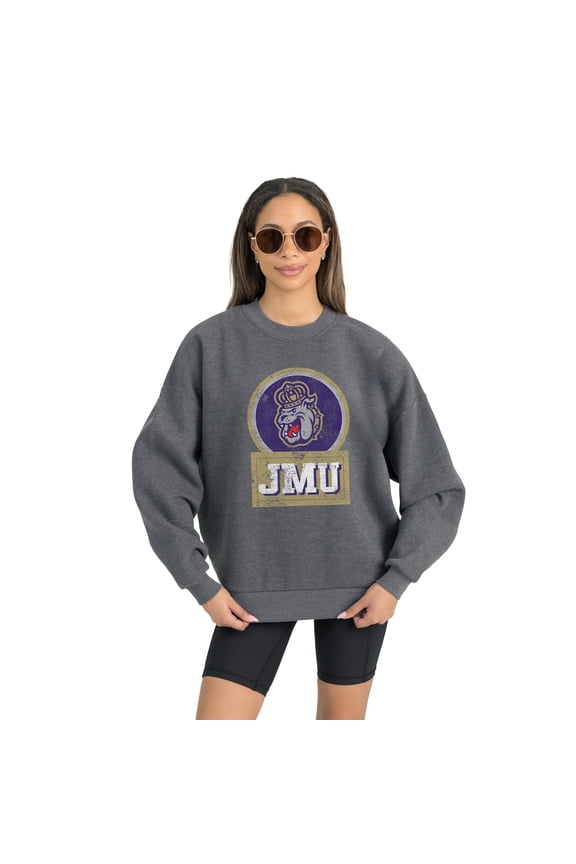 Women's Gameday Couture James Madison Dukes Charcoal Oversized Drop Shoulder Fleece Drop Pullover Sweatshirt
