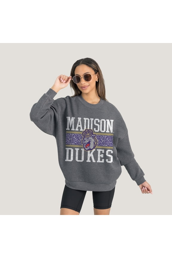 Women's Gameday Couture Charcoal James Madison Dukes Premium Fleece Pullover Sweatshirt