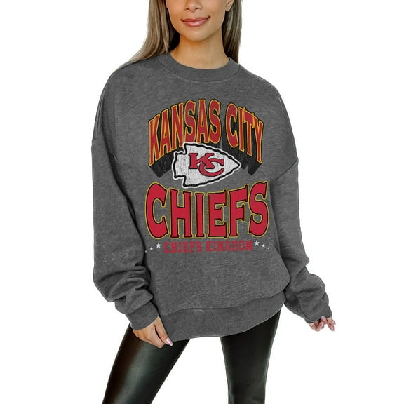 Women's Gameday Couture Charcoal Kansas City Chiefs Oversized Long Weekend Premium Fleece Drop Shoulder Pullover
