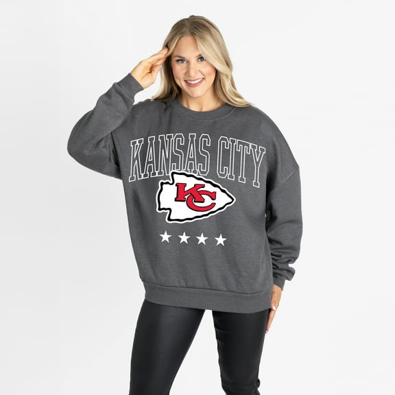 Women's Gameday Couture Charcoal Kansas City Chiefs Oversized Rising Stars Premium Fleece Drop Shoulder Sweatshirt