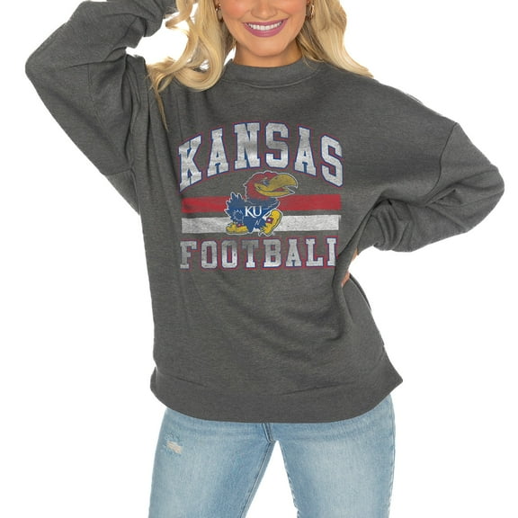 Women's Gameday Couture Kansas Jayhawks Charcoal Oversized Drop Shoulder Fleece Drop Pullover Sweatshirt