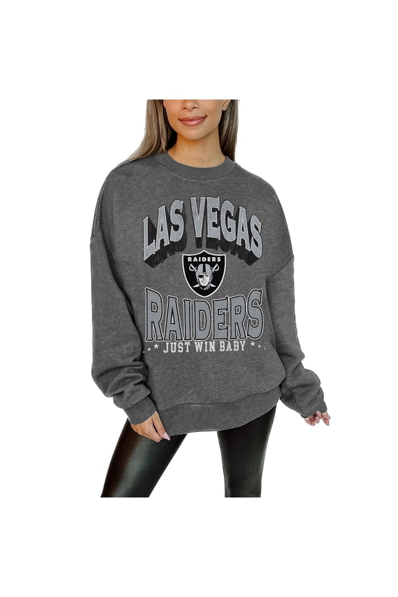 Women's Gameday Couture Charcoal Las Vegas Raiders Oversized Long Weekend Premium Fleece Drop Shoulder Pullover