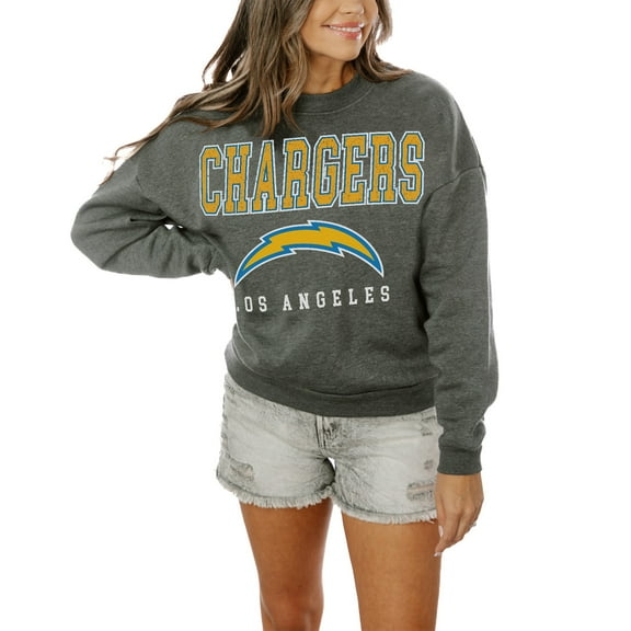 Women's Gameday Couture Charcoal Los Angeles Chargers Oversized Bring The Energy Pullover Sweatshirt