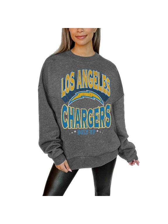 Women's Gameday Couture Charcoal Los Angeles Chargers Oversized Long Weekend Premium Fleece Drop Shoulder Pullover
