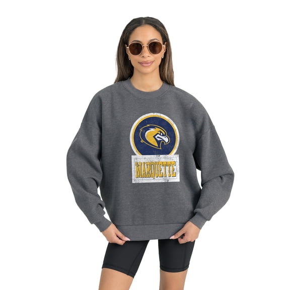 Women's Gameday Couture Marquette Golden Eagles Charcoal Oversized Drop Shoulder Fleece Drop Pullover Sweatshirt