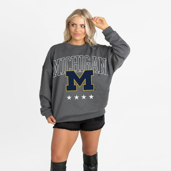 Women's Gameday Couture Charcoal Michigan Wolverines Oversized Rising Stars Premium Fleece Drop Shoulder Sweatshirt