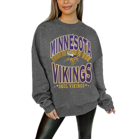Women's Gameday Couture Charcoal Minnesota Vikings Oversized Long Weekend Premium Fleece Drop Shoulder Pullover