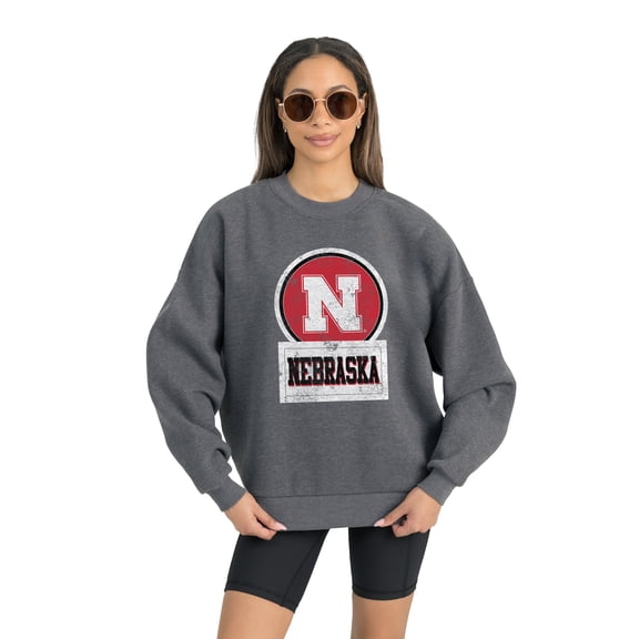 Women's Gameday Couture Nebraska Huskers Charcoal Oversized Drop Shoulder Fleece Drop Pullover Sweatshirt