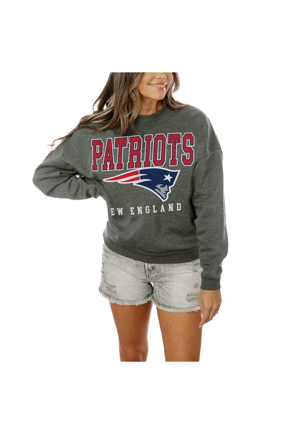 Women's Gameday Couture Charcoal New England Patriots Oversized Bring The Energy Pullover Sweatshirt