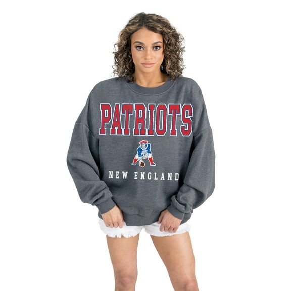 Women's Gameday Couture  Charcoal New England Patriots Bring Your Energy Oversized Premium Fleece Pullover Sweatshirt
