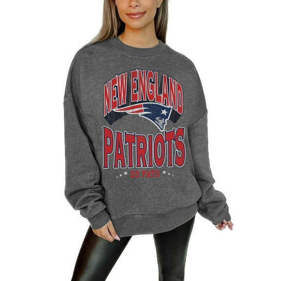 Women's Gameday Couture Charcoal New England Patriots Oversized Long Weekend Premium Fleece Drop Shoulder Pullover