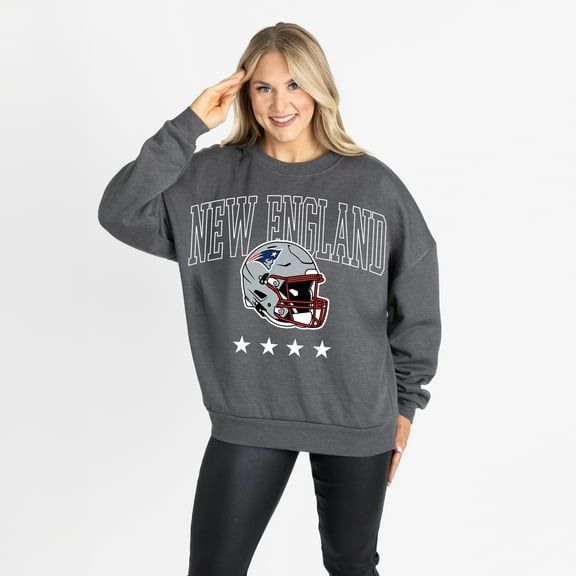 Women's Gameday Couture Charcoal New England Patriots Oversized Rising Stars Premium Fleece Drop Shoulder Sweatshirt