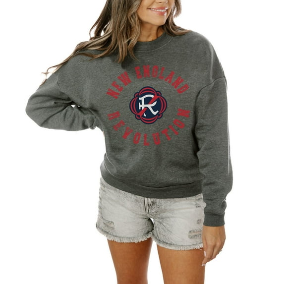 Women's Gameday Couture Charcoal New England Revolution Oversized Fleece Pullover Sweatshirt