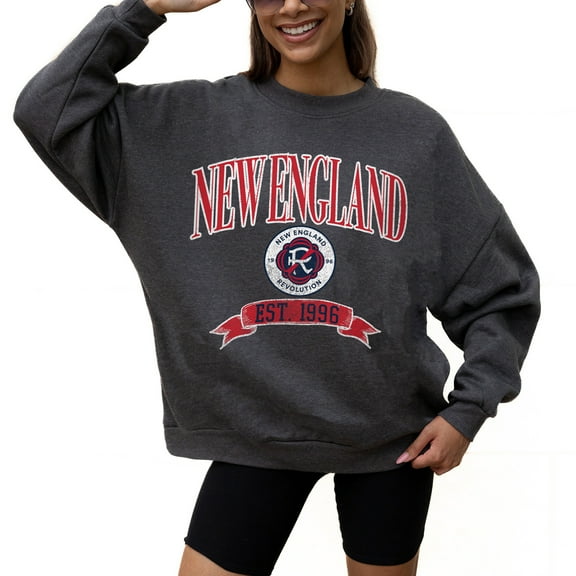 Women's Gameday Couture  Charcoal New England Revolution Seal The Deal Pullover Sweatshirt