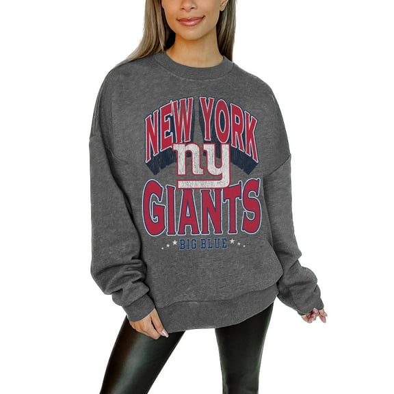 Women's Gameday Couture Charcoal New York Giants Oversized Long Weekend Premium Fleece Drop Shoulder Pullover Sweatshirt