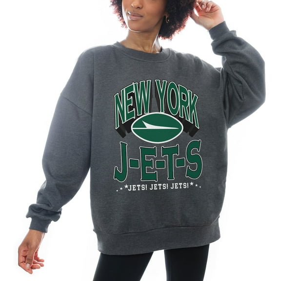 Women's Gameday Couture Charcoal New York Jets Oversized Long Weekend Premium Fleece Drop Shoulder Pullover Sweatshirt