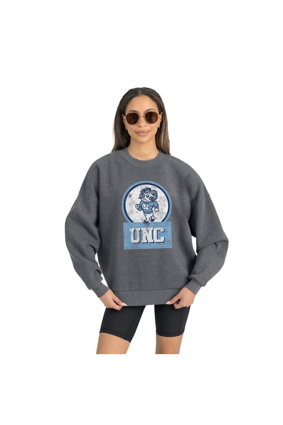 Women's Gameday Couture North Carolina Tar Heels Charcoal Oversized Drop Shoulder Fleece Drop Pullover Sweatshirt