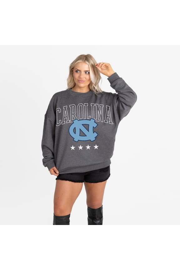 Women's Gameday Couture Charcoal North Carolina Tar Heels Oversized Rising Stars Premium Fleece Drop Shoulder Sweatshirt
