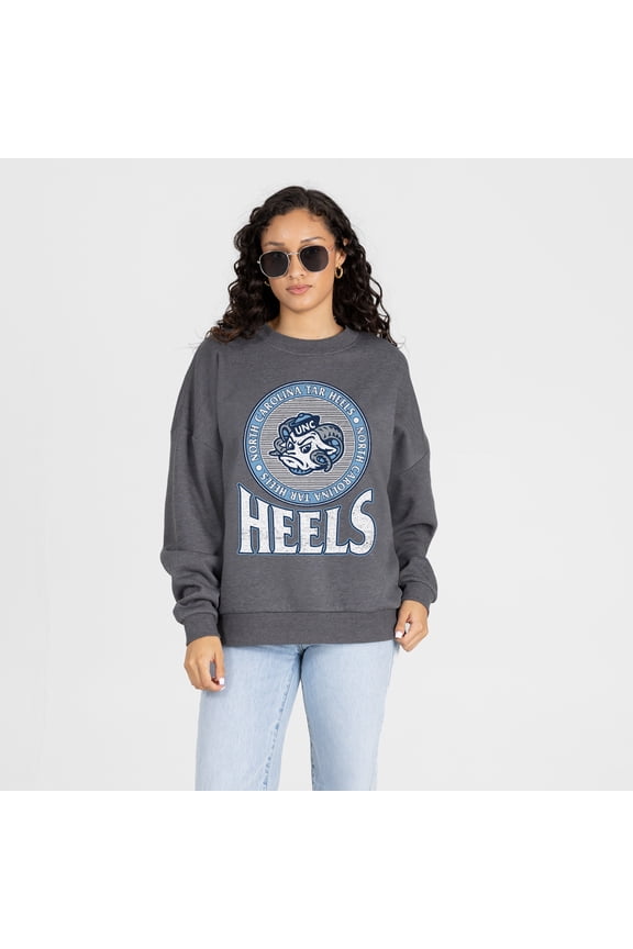 Women's Gameday Couture Charcoal North Carolina Tar Heels Saturday Seal Oversized Premium Drop Shoulder Sweatshirt