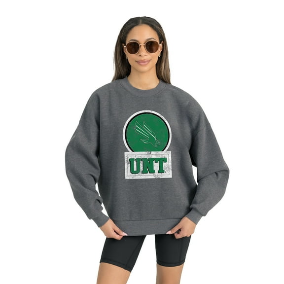 Women's Gameday Couture North Texas Mean Green Charcoal Oversized Drop Shoulder Fleece Drop Pullover Sweatshirt