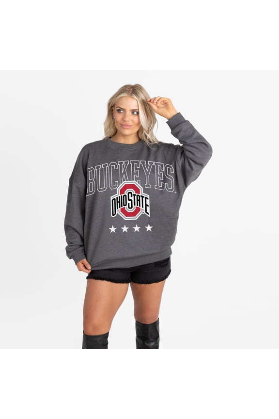 Women's Gameday Couture Charcoal Ohio State Buckeyes Oversized Rising Stars Premium Fleece Drop Shoulder Sweatshirt