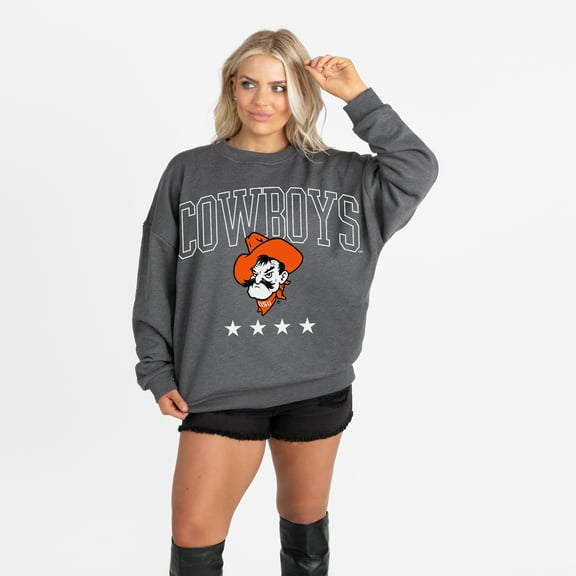 Women's Gameday Couture Charcoal Oklahoma State Cowboys Oversized Rising Stars Premium Fleece Drop Shoulder Sweatshirt