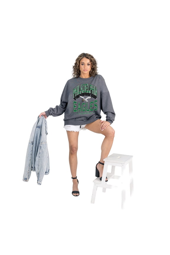 Women's Gameday Couture Charcoal Philadelphia Eagles Long Weekends Oversized Premium Fleece Pullover Sweatshirt