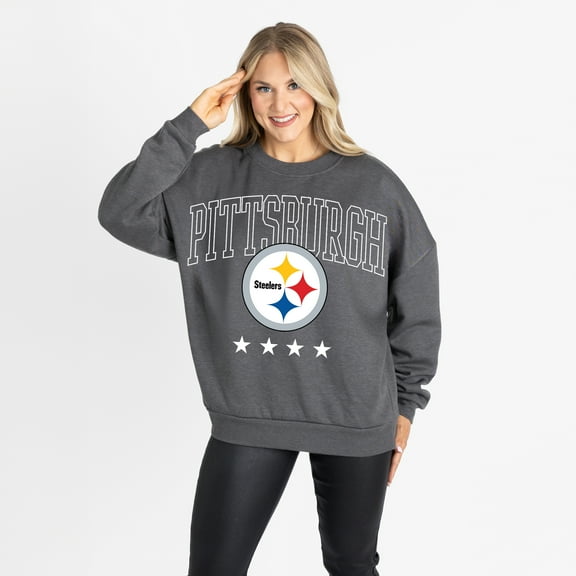 Women's Gameday Couture Charcoal Pittsburgh Steelers Oversized Rising Stars Premium Fleece Drop Shoulder Sweatshirt