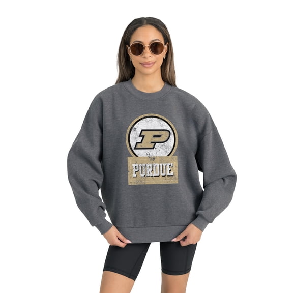 Women's Gameday Couture Purdue Boilermakers Charcoal Oversized Drop Shoulder Fleece Drop Pullover Sweatshirt