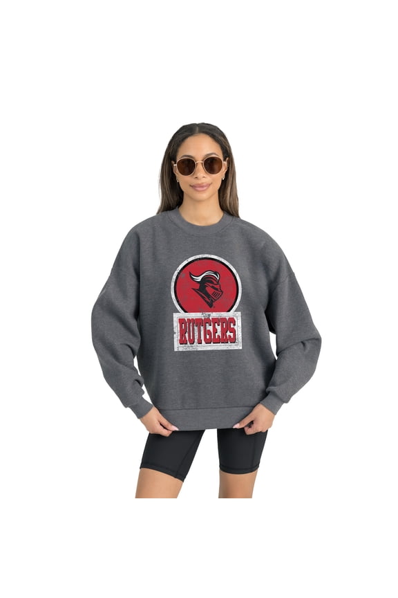Women's Gameday Couture Rutgers Scarlet Knights Charcoal Oversized Drop Shoulder Fleece Drop Pullover Sweatshirt