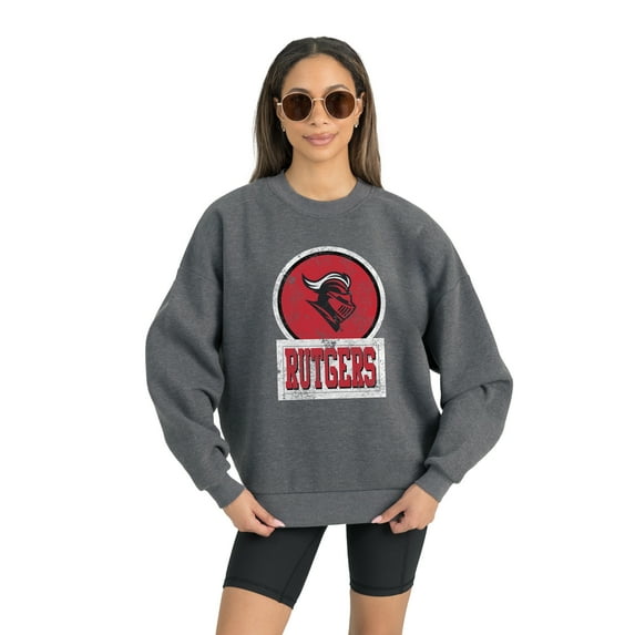 Women's Gameday Couture Rutgers Scarlet Knights Charcoal Oversized Drop Shoulder Fleece Drop Pullover Sweatshirt
