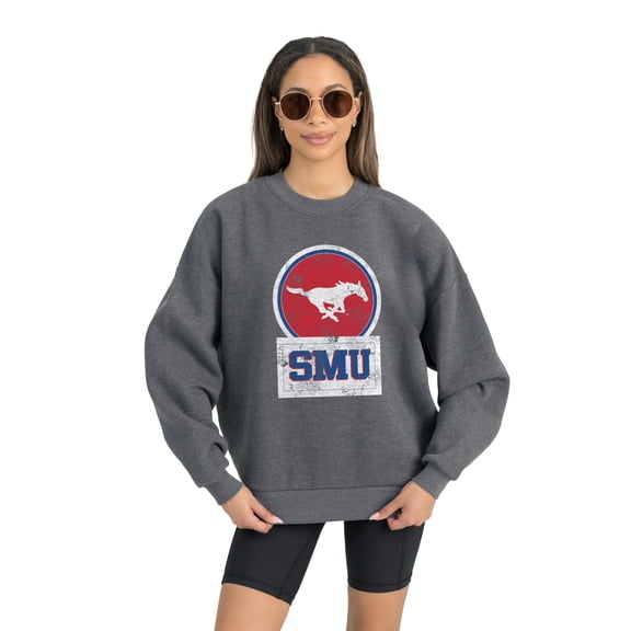 Women's Gameday Couture SMU Mustangs Charcoal Oversized Drop Shoulder Fleece Drop Pullover Sweatshirt