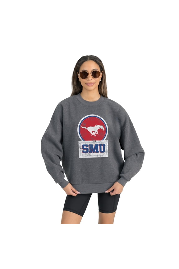 Women's Gameday Couture SMU Mustangs Charcoal Oversized Drop Shoulder Fleece Drop Pullover Sweatshirt