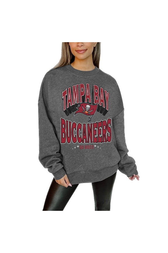 Women's Gameday Couture Charcoal Tampa Bay Buccaneers Oversized Long Weekend Premium Fleece Drop Shoulder Pullover