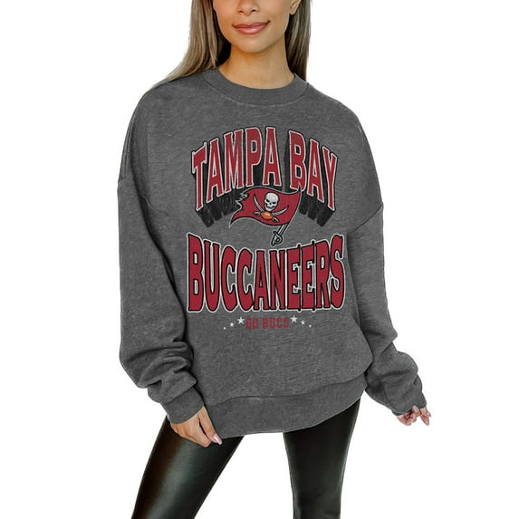 Women's Gameday Couture Charcoal Tampa Bay Buccaneers Oversized Long Weekend Premium Fleece Drop Shoulder Pullover