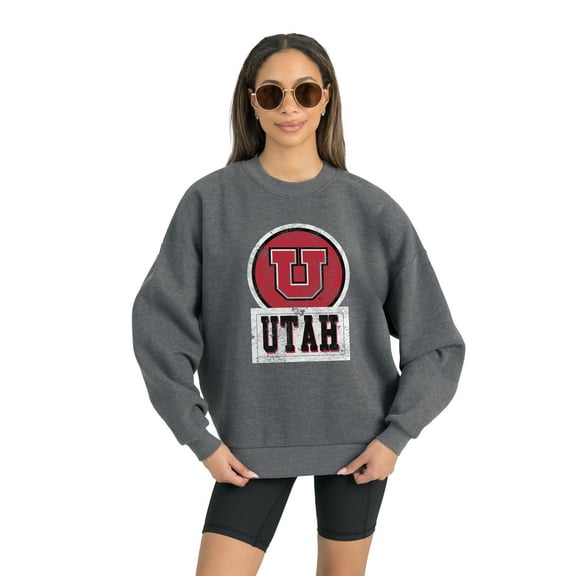 Women's Gameday Couture Utah Utes Charcoal Oversized Drop Shoulder Fleece Drop Pullover Sweatshirt
