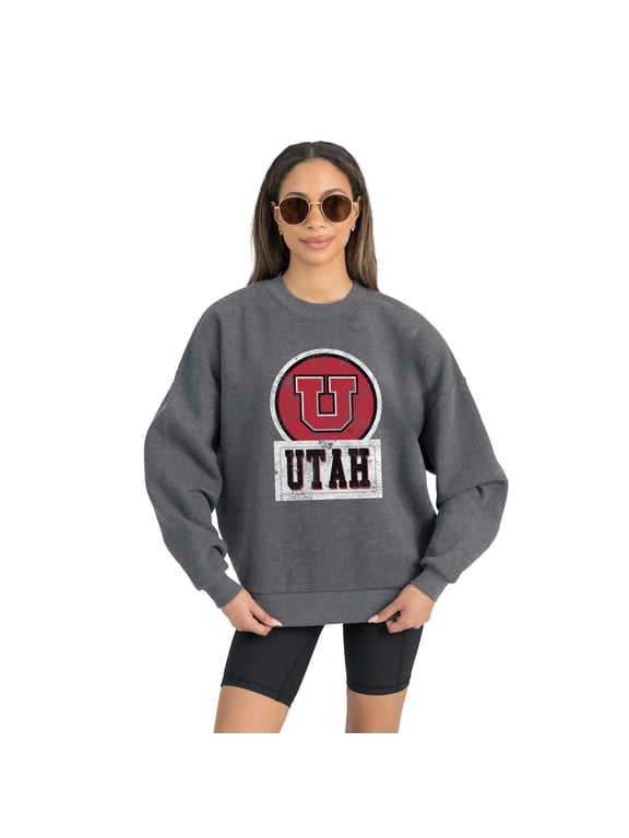 Women's Gameday Couture Utah Utes Charcoal Oversized Drop Shoulder Fleece Drop Pullover Sweatshirt