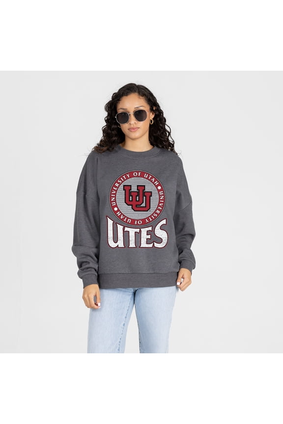Women's Gameday Couture Charcoal Utah Utes Saturday Seal Oversized Premium Drop Shoulder Sweatshirt