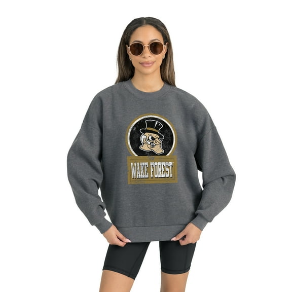Women's Gameday Couture Wake Forest Demon Deacons Charcoal Oversized Drop Shoulder Fleece Drop Pullover Sweatshirt