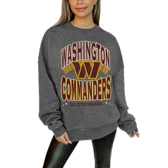 Women's Gameday Couture Charcoal Washington Commanders Oversized Long Weekend Premium Fleece Drop Shoulder Pullover