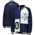 thumbnail image 1 of Women's Gameday Couture  College Navy/White Seattle Seahawks Oversized Hot Shot Rhinestone Throwback Full-Snap Varsity, 1 of 3