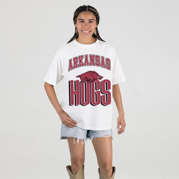 Women's Gameday Couture Cream Arkansas Razorbacks Oversized Fierce Focus T-Shirt