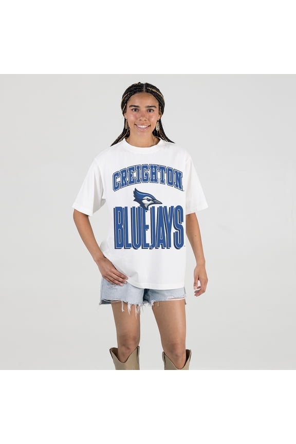 Women's Gameday Couture Cream Creighton Bluejays Oversized Fierce Focus T-Shirt