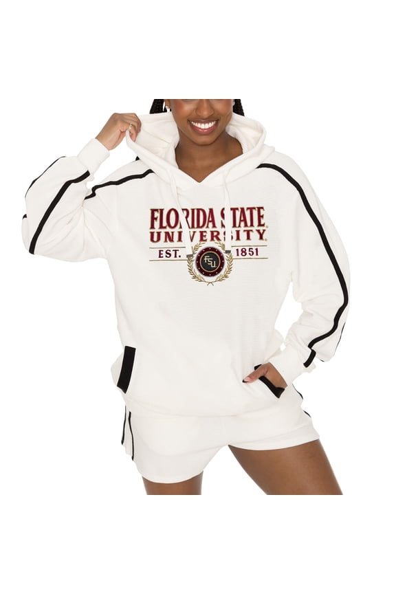 Women's Gameday Couture Cream Florida State Seminoles Down, Set, Go Pullover Hoodie and Shorts Set