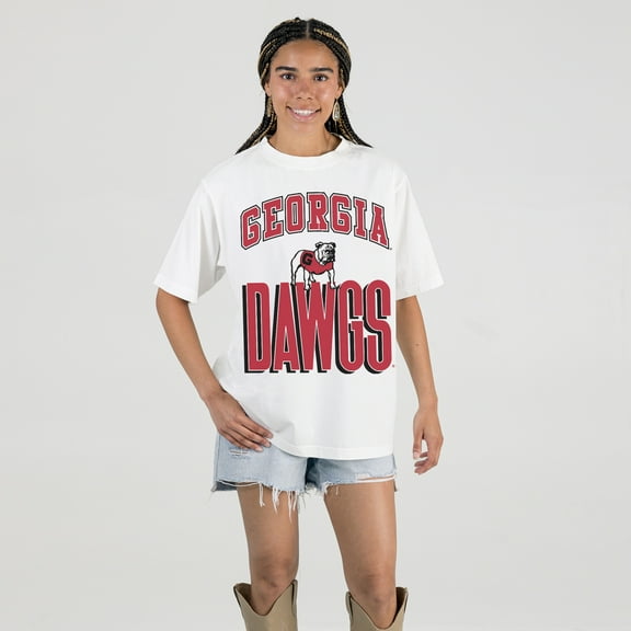 Women's Gameday Couture Cream Georgia Bulldogs Oversized Fierce Focus T-Shirt