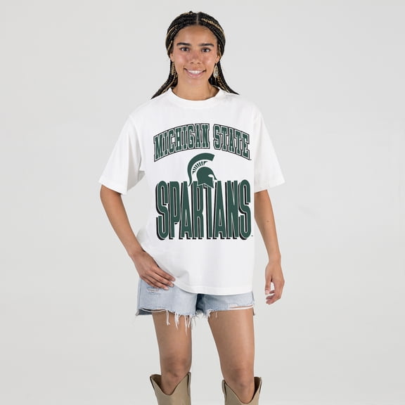 Women's Gameday Couture Cream Michigan State Spartans Oversized Fierce Focus T-Shirt